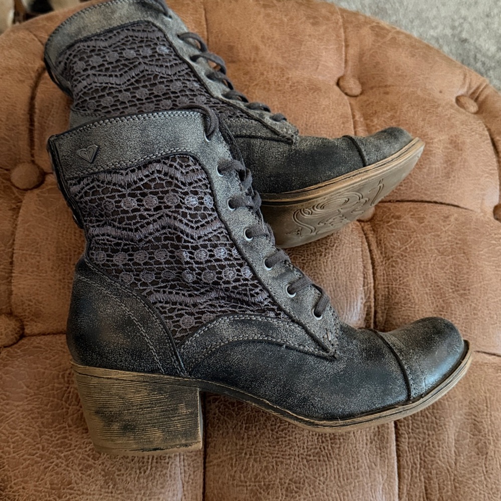 Roxy Charcoal Gray Lace-Up heeled Ankle Boots sz6.5